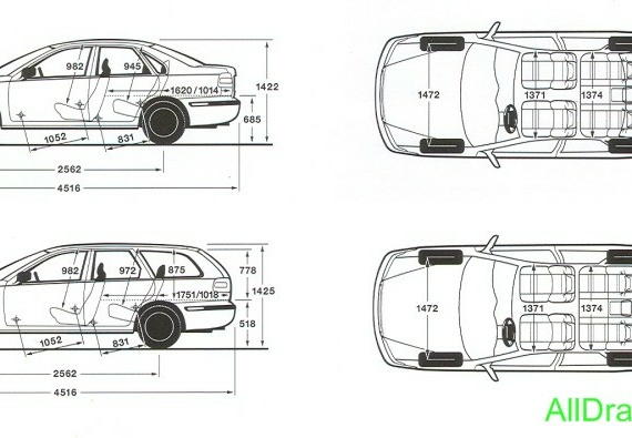 Volvo V40 (Вольво В40) - чертежи (рисунки) автомобиля